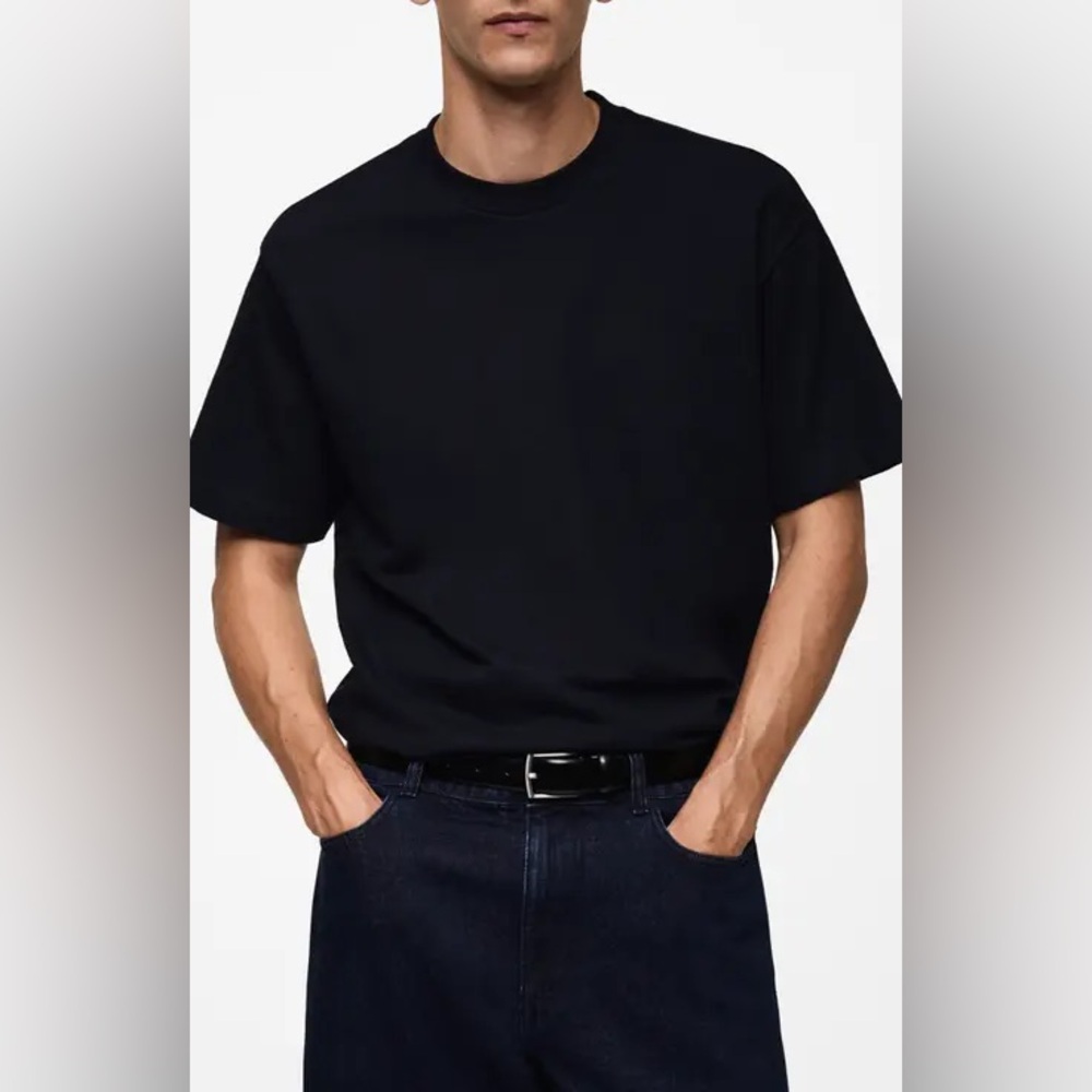 Mango Thick Cotton Slightly Cropped T Sz Large